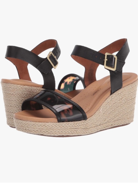 Rockport Shoes - Sale! Rockport Lyla Espadrille Wedges, Black Leather/Tortoise Straps, size 7